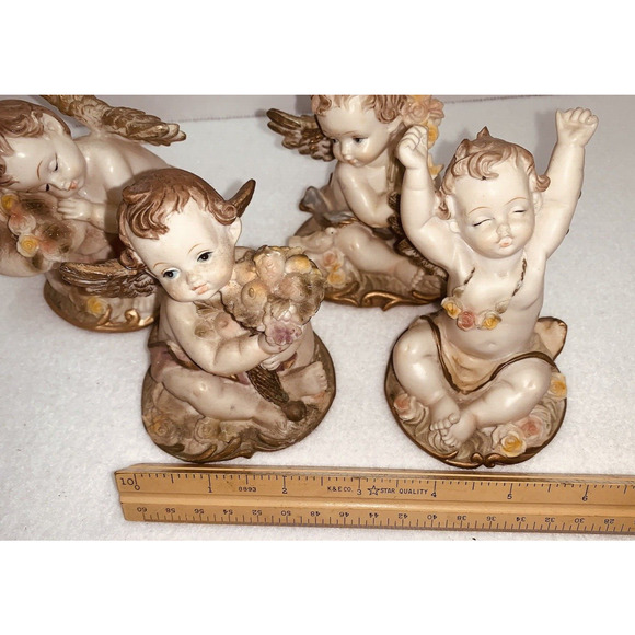 Set of 4 Greenbrier Angels 4" Pastel Polystone Cherubs All Different Poses - Picture 13 of 13
